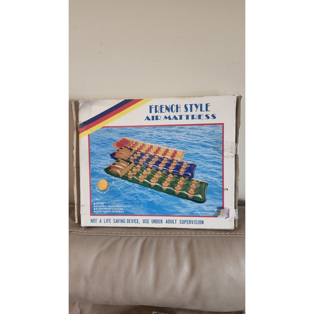 Inflatable Pool Float 18 Pocket French Style Air Mattress Vintage Yellow